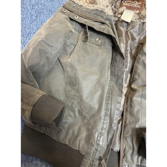 Cripple Creek Women’s Faux Leather with Fur Collar Ranch Wear Coat sz Large - Picture 2 of 5